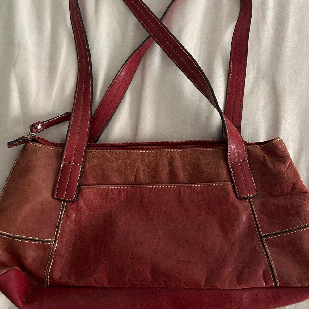 Vintage Giani Bernini Two-Tone Red and Brown Shoulder Bag